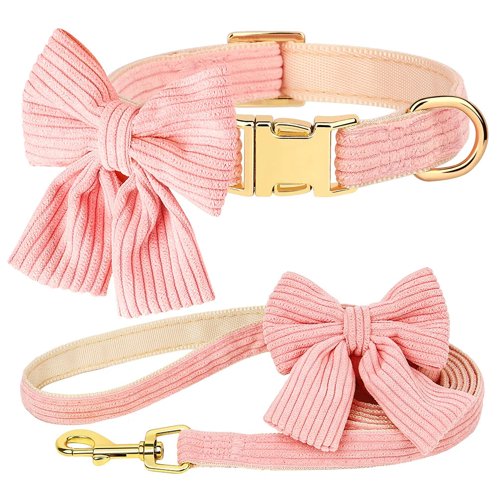 VelvyBow – Collier et Laisse en Velours avec Noeud Papillon