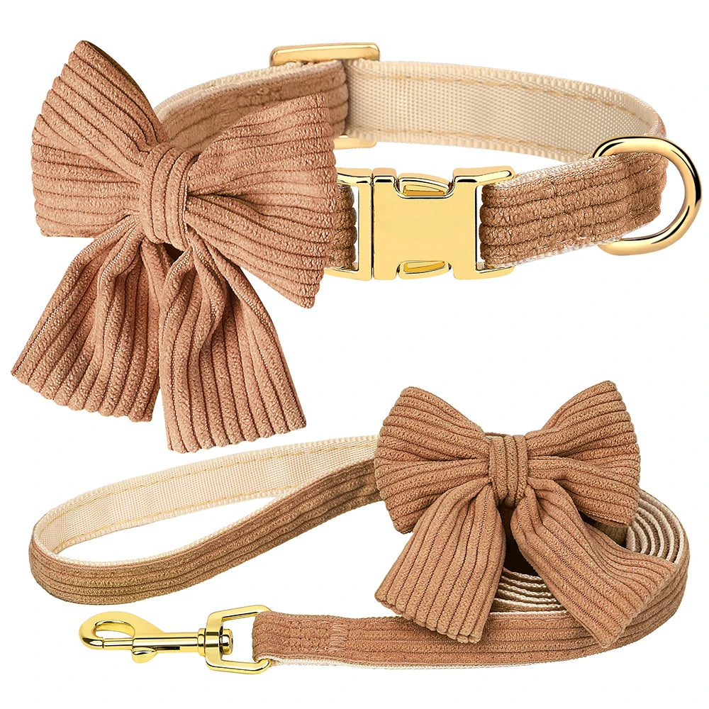 VelvyBow – Collier et Laisse en Velours avec Noeud Papillon
